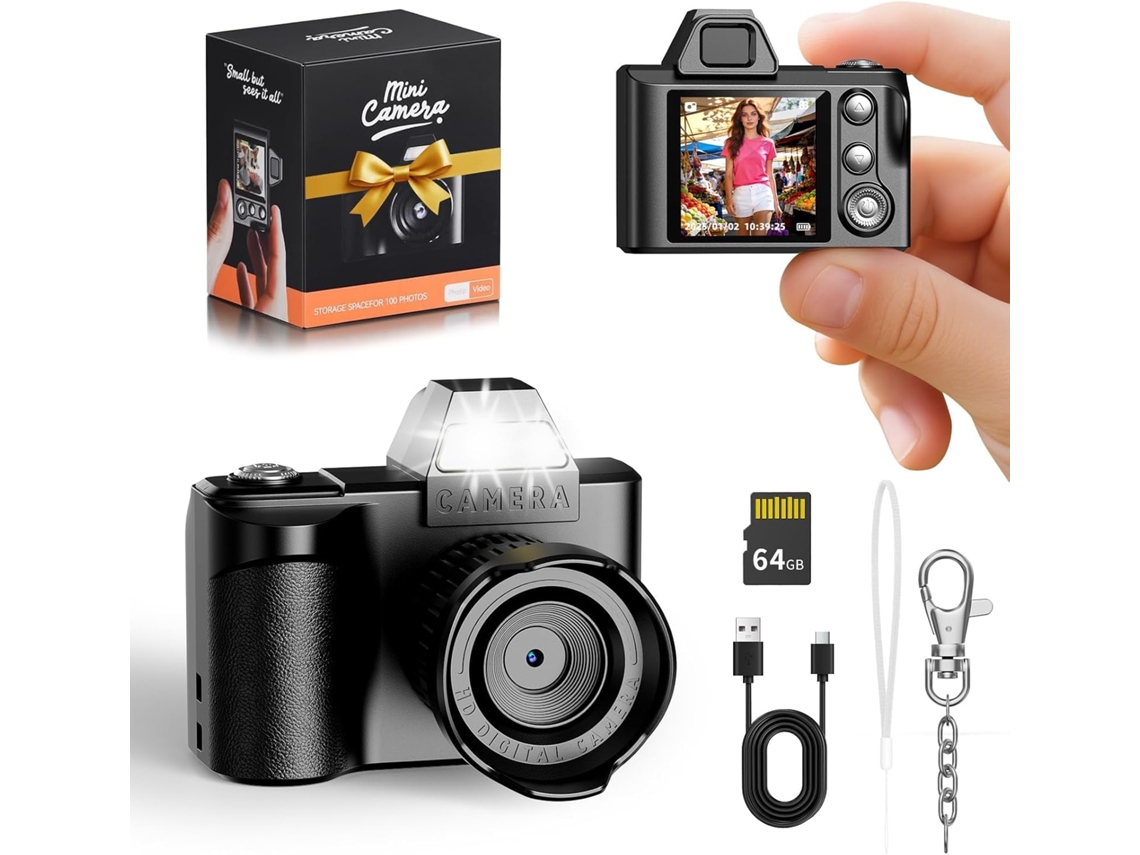 Mini Câmera Digital de Chaveiro, Vídeo Hd 1080p, Tela de 1,3" com Cartão de 64gb para Gravação em Viagens IKIKSO (preta)