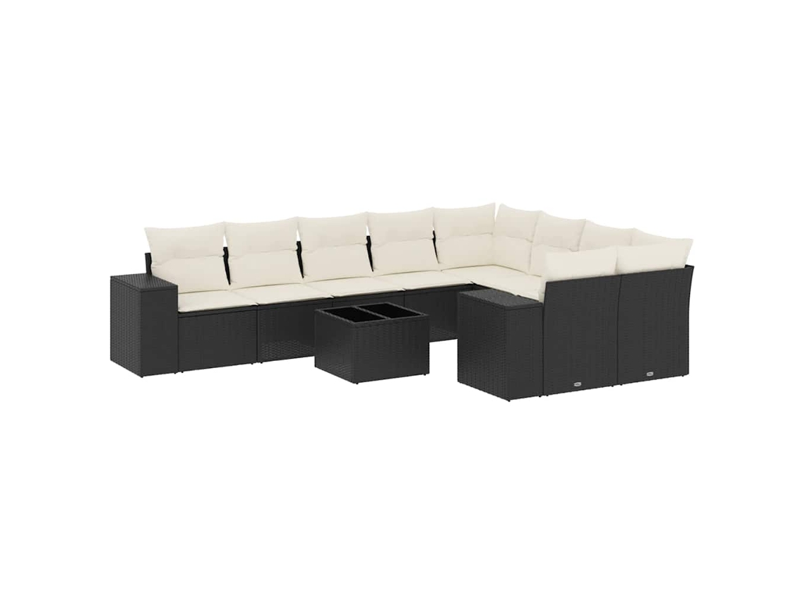 Conjunto de 10 Sofás de Jardim com Almofadões Vime Pe Preto MAISON EXCLUSIVE