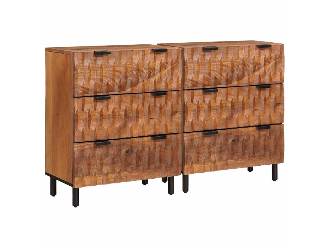 Vidaxl Buffet 2 Pcs Acabamento Em Acácia Marrom 60 X 33 X 75 Cm