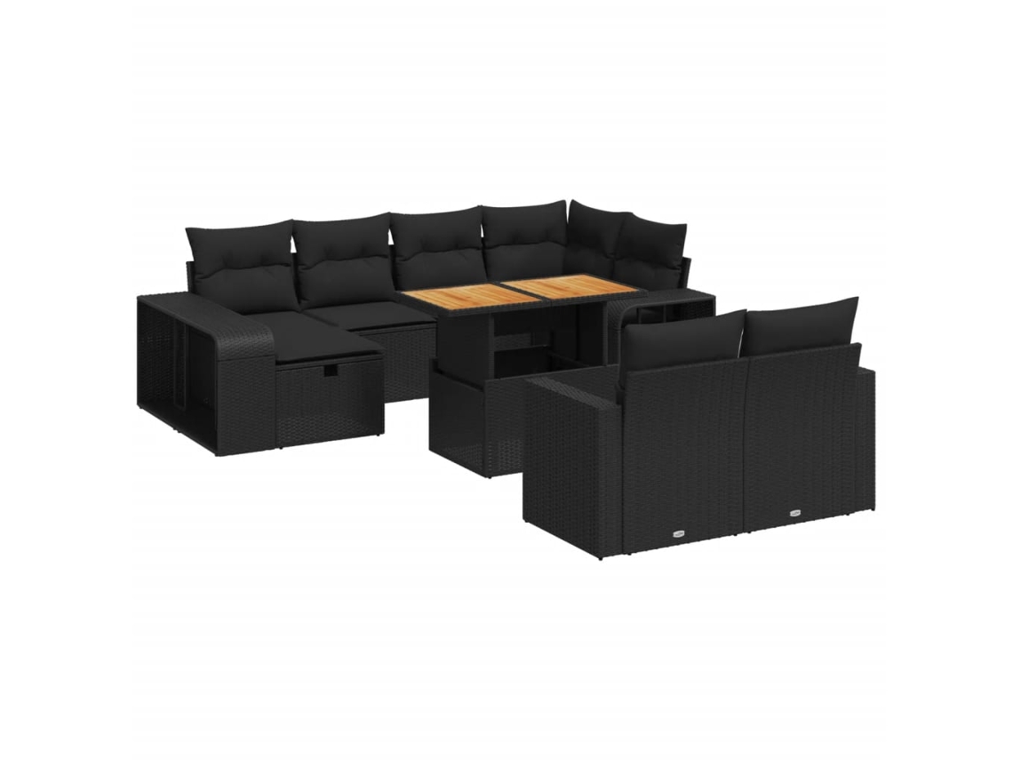 Conjunto de 11 Sofás de Jardim com Almofadões Vime Pe Preto MAISON EXCLUSIVE (N/A)