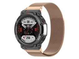 Pulseira de substituição para relógio inteligente Huami Amazfit T-Rex 2, pulseira de aço inoxidável com laço milanês, cor dourada Ly Ebike