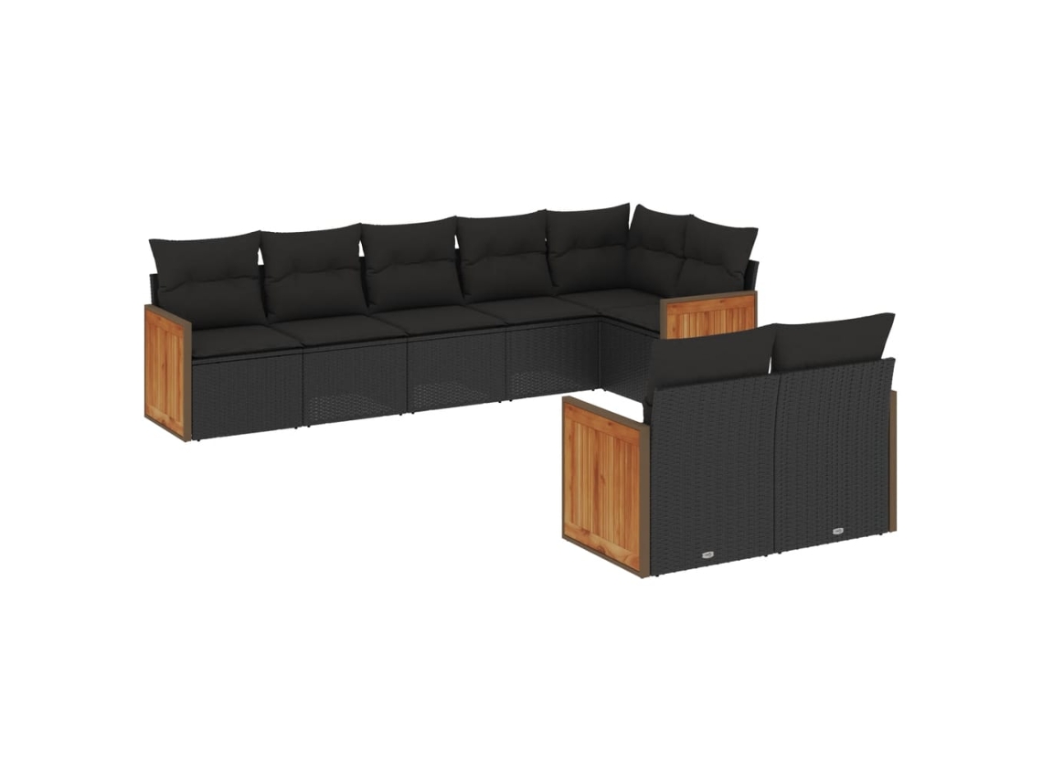 Conjunto de 8 Sofás de Jardim com Almofadões Vime Pe Preto MAISON EXCLUSIVE (8 pcs)