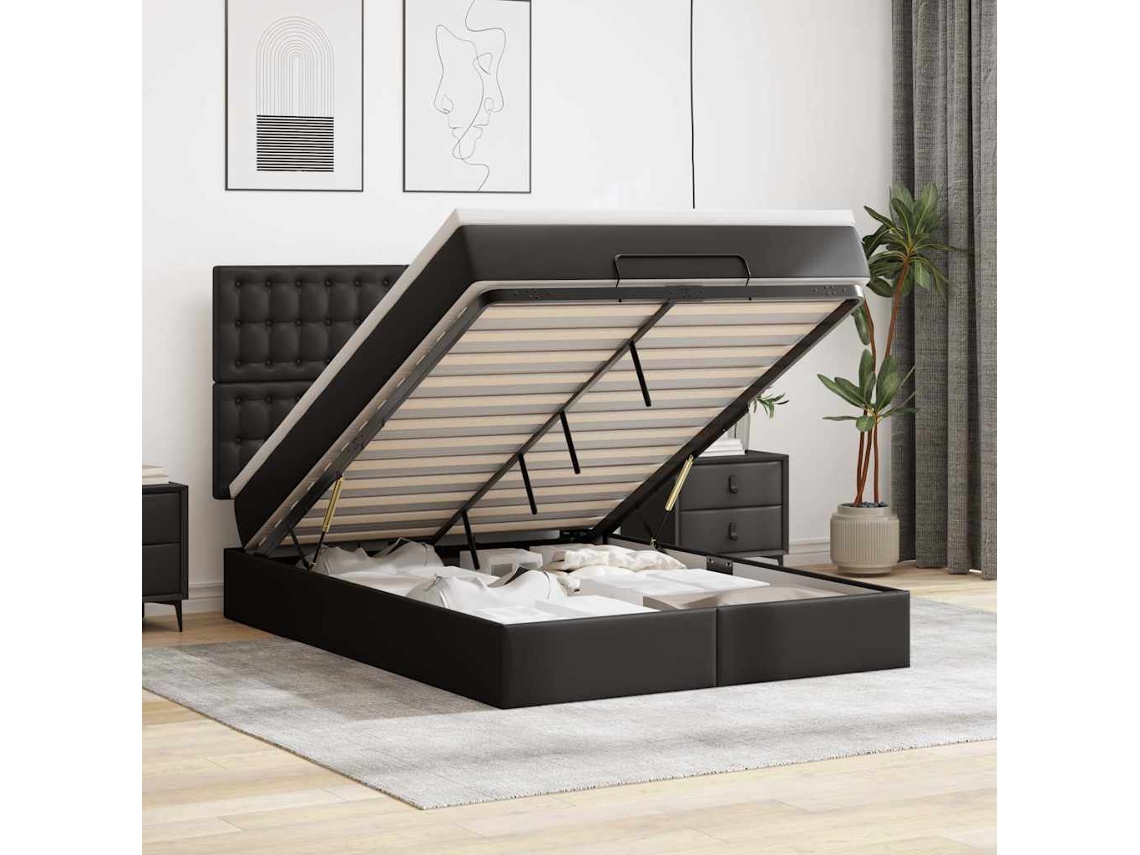 Estrutura De Cama Otomana Com Colchão 140x190 Cm Preta