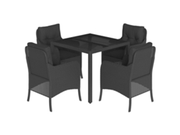Maison Exclusive - Conjunto de 5 Peças Jantar P/ Jardim C/ Almofadões Vime Pe Preto