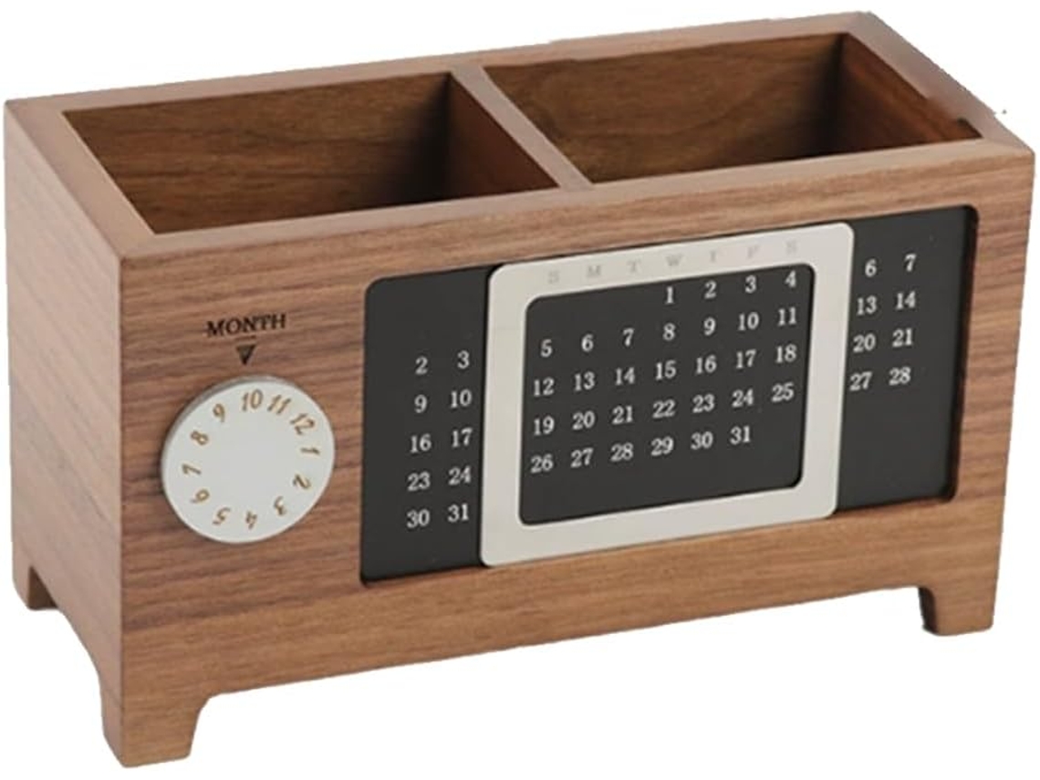 Calendário De Madeira, Porta Canetas, Organizador De Mesa Multifuncional, Caixa Para Guardar Lápis. Gokoco