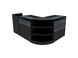 Conjunto De Balces Comerciais Europa | Preto | Lm60 B900 C900 Tb60 | Mdf E Vidro Temperado | Prateleiras E Monstershop