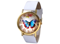 Relógio de Pulso Feminino Casual de Quartzo com Pulseira de Pu Mostrador Analógico Vintage Branco