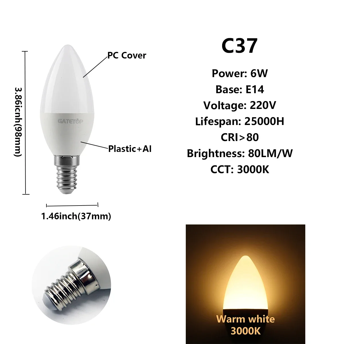 Pacote com 10 Lâmpadas Led , Ideais para Decoração de Casa, Escritório e Banheiro. MDUG (c37 6w E14 3000k)