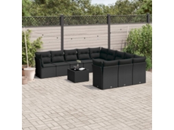 Vidaxl 12 Pcs Conjunto De Sofás De Jardim C/ Almofadões Vime Pe Preto