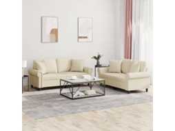 Vidaxl 2 Pcs Conjunto De Sofás Com Almofadas Couro Artificial Creme