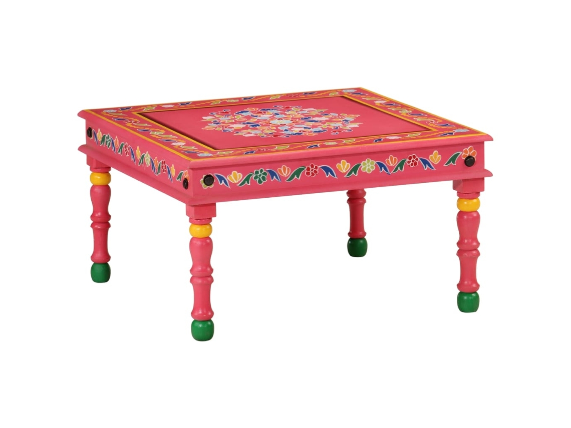 Vidaxl Mesa De Centro Pintada À Mão Mangueira Maciça Rosa