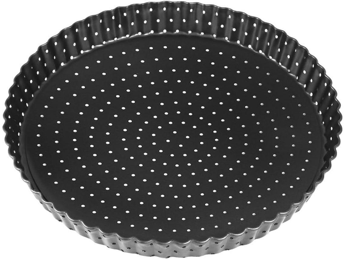 Forma De Pizza De Aço Carbono Perfurada De 23 Cm Com Base Removível.