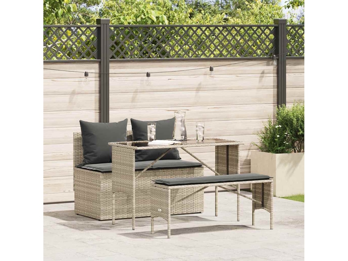 Vidaxl 3 Pcs Conjunto De Jantar P/ Jardim C/ Almofadões Cinzento Claro
