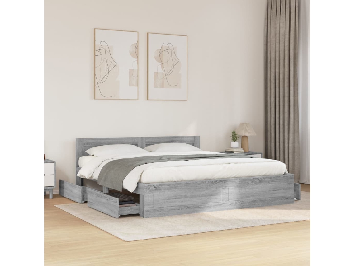Vidaxl Estrutura de Cama C/ Cabeceira Derivados Madeira Cinza Sonoma