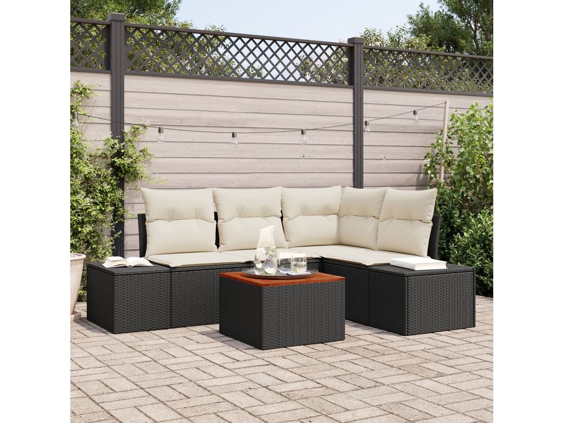 Conjunto De Sofá De Jardim 5 Peças Preto E Creme Wsd467453 Lovely Home