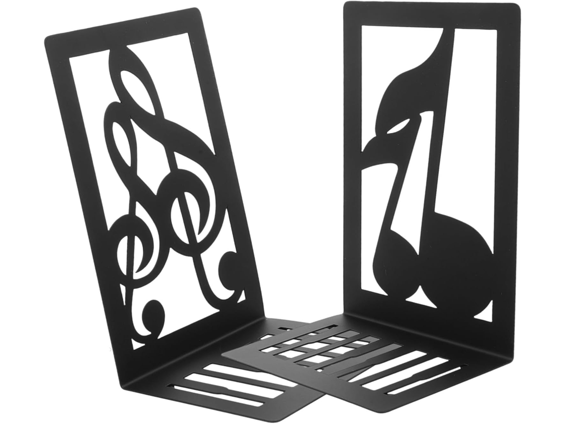 Besportble Conjunto de 2 Suportes para Livros em Metal Preto com Design Notas Musicais, Decorativo e Resistent