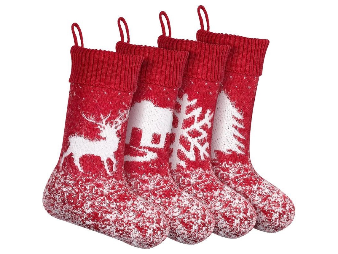Conjunto de 4 Meias de Natal Grandes 45cm Vermelho e Branco S/MARCA
