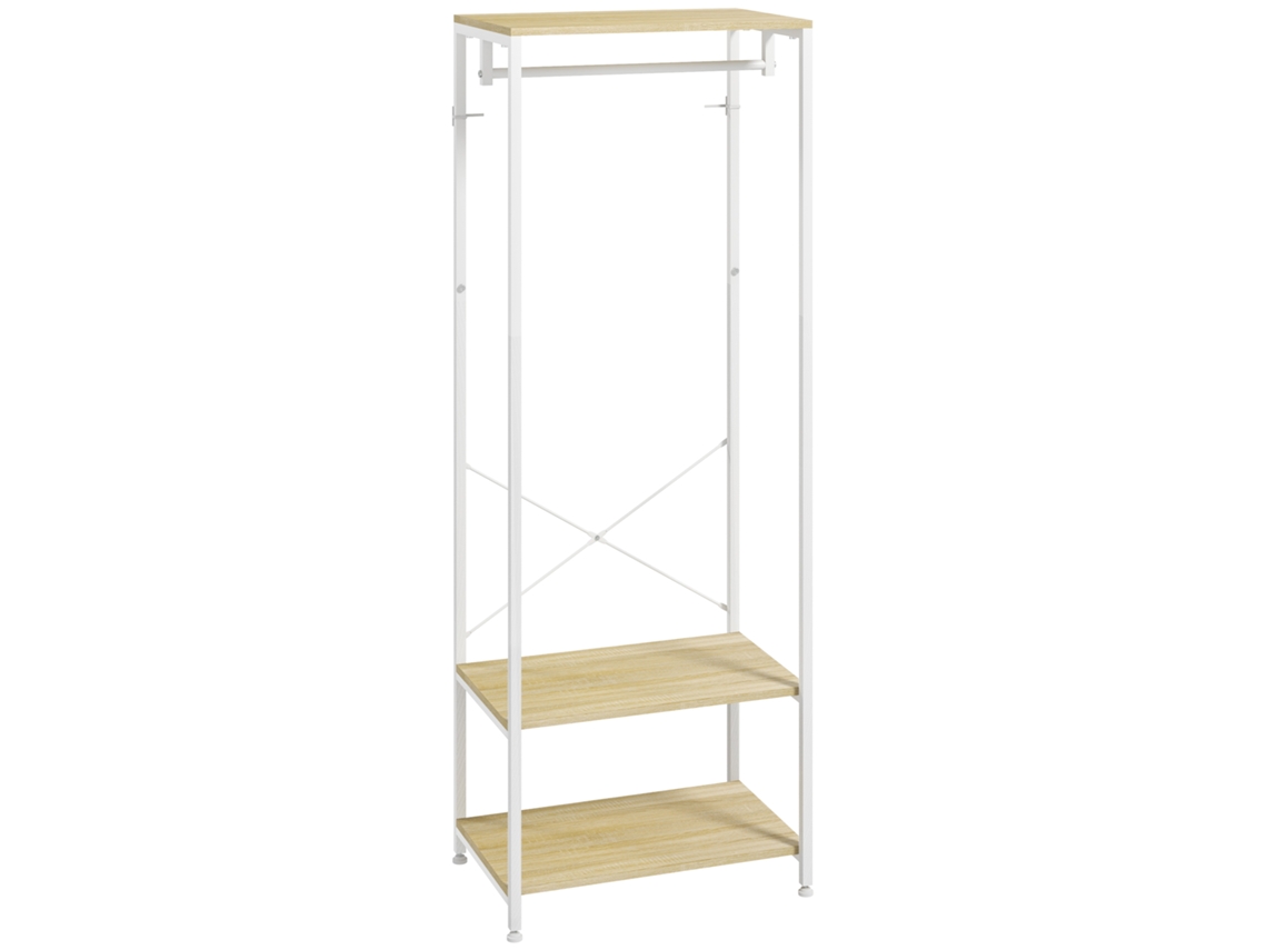 Porte-manteaux Com Tremgle E 2 Étagère À Chaussures 60l X 40l X 167,5h Cm Aspect Bois Clair Métal Blanc