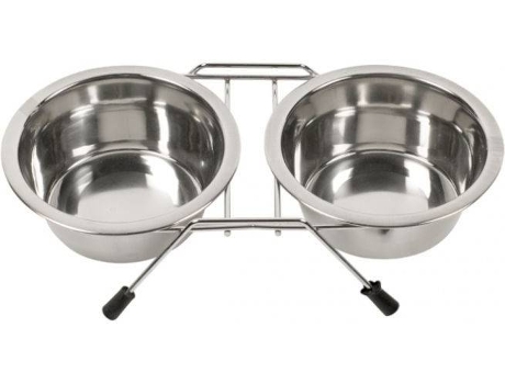 Comedouro Duplo para Cães  (Cinzento - 21cm - Aço Inoxidável)