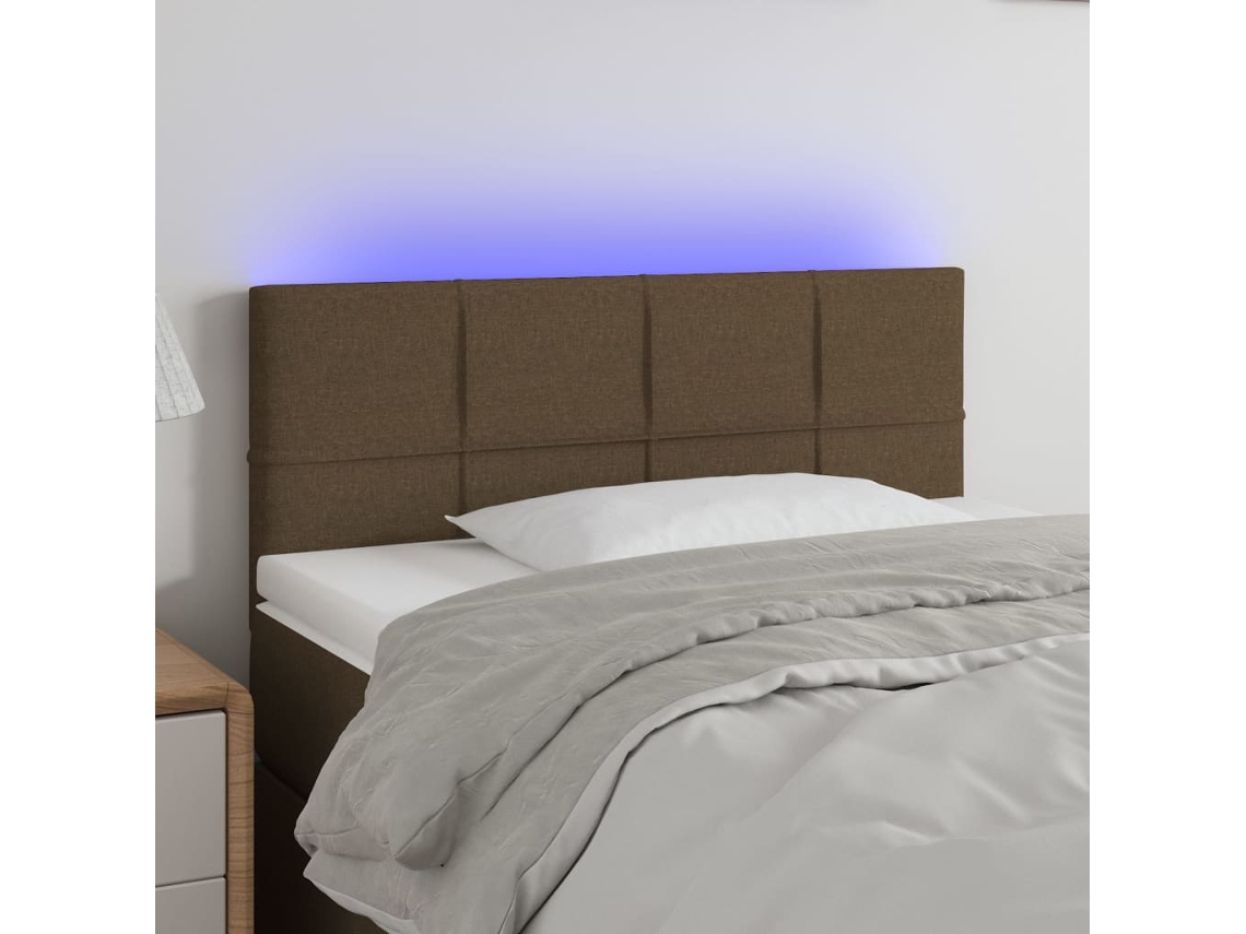 Vidaxl Cabeceira De Cama C/ Luzes Led Tecido 100x5x78/88 Cm Castanho