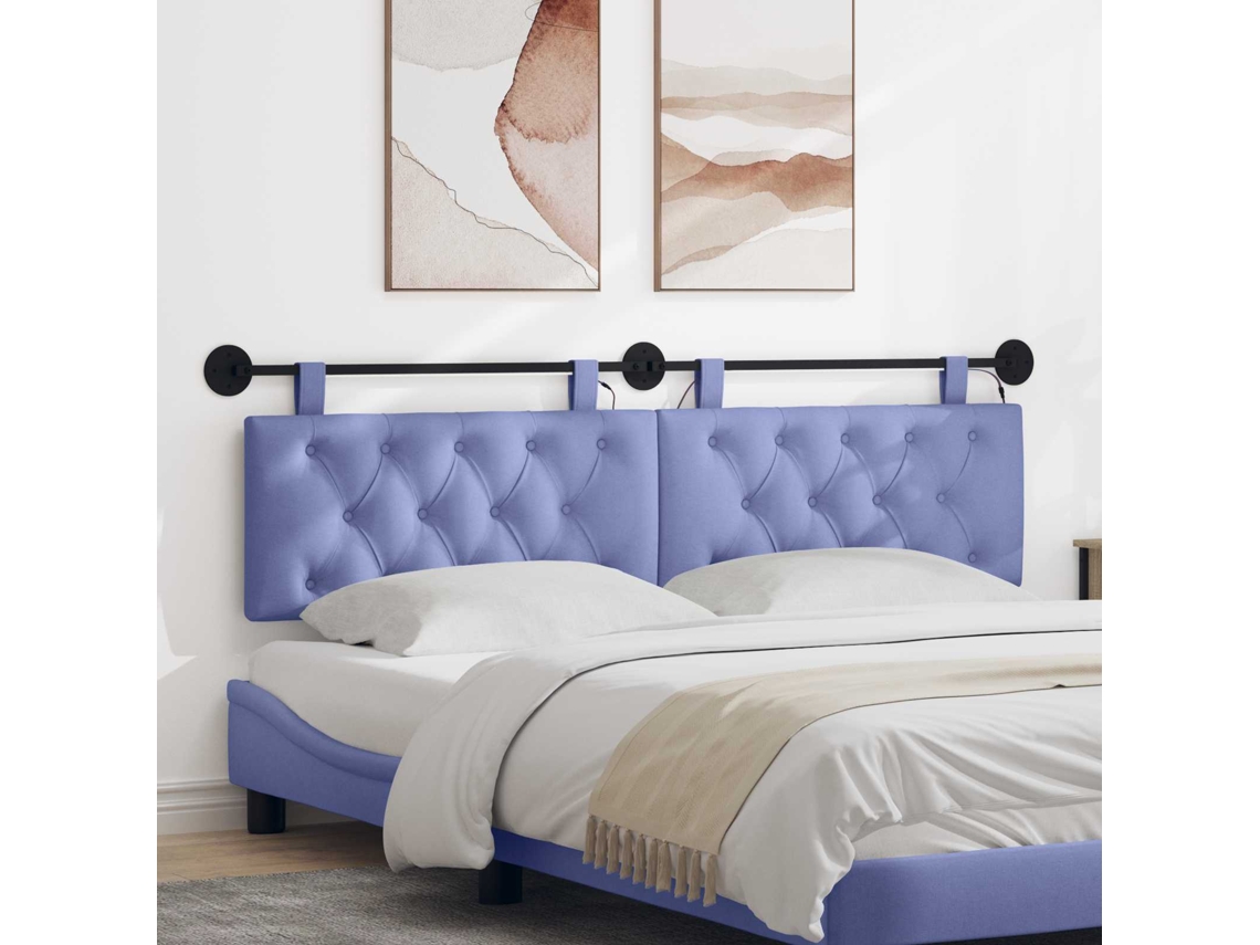 Vidaxl Cabeceira Suspensa Com Luz Led Azul Jeans Tecido