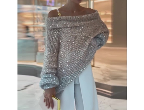 Camisola De Mulher Viviliyya Ombro Descaír Europeu Prateado (s)