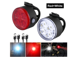 Conjunto De 2 Mini Lanternas Dianteiras E Traseiras Com 4 Leds Cada, Carregamento Usb, Para Bicicleta. Aces Aquaforge (1 Branca, 1 Vermelha)