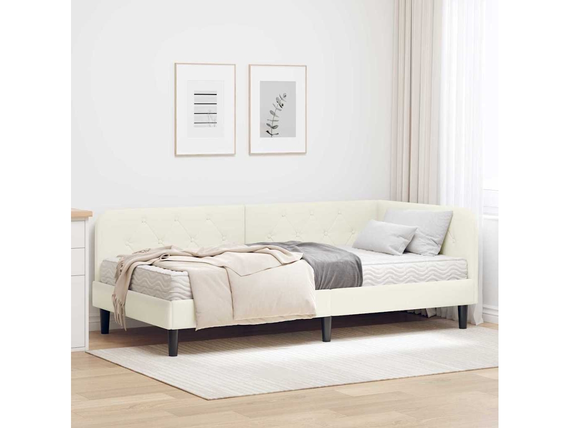Vidaxl Estrutura De Cama De Canto Creme 90 X 190 Cm Veludo