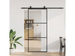 Vidaxl Porta Deslizante C/ Conj. Ferragens 90x205cm Vidro Esg Preto
