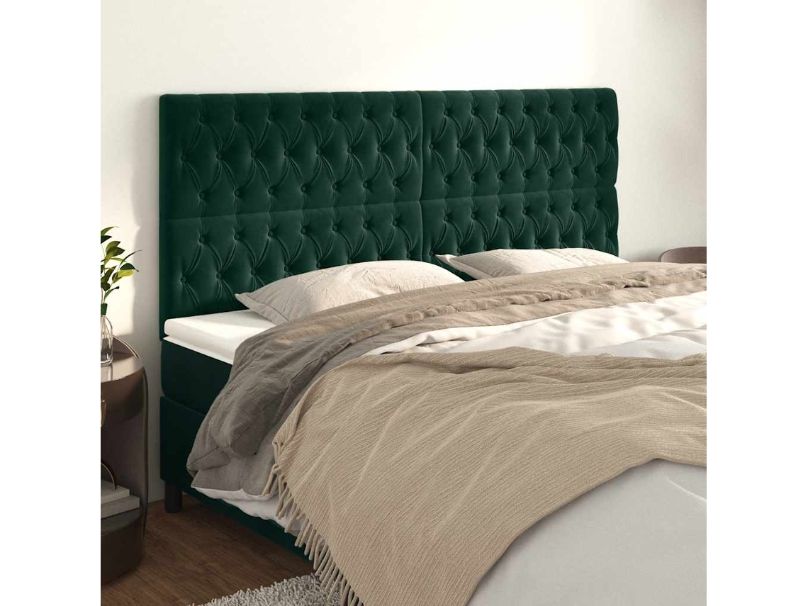 Vidaxl Cabeceira Verde Escuro 200x7x118/128 Cm Veludo