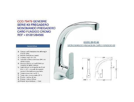 Genebre serie k8 monomando fregadero c-fundido cromo 61201284566