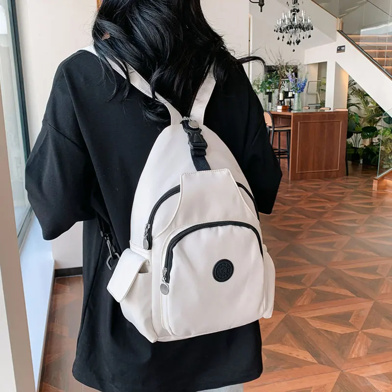 (5526-branco) Bolsa Transversal Feminina Casual, Mochila Multifuncional Leve Em Nylon, Bolsa De Ombro Moderna