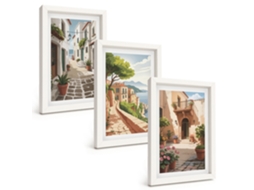 Composição De Quadros Ruas, Casas, Plantas, Vasos Espelharte (3 Peças 20x30 Cm)