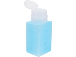 Frasco de plástico azul de 250ml com bomba dosadora e frasco de transporte.