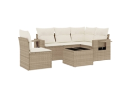 Conjunto de 6 sofás de jardim com almofadões Vime Pe Bege MAISON EXCLUSIVE (80x200 cm)