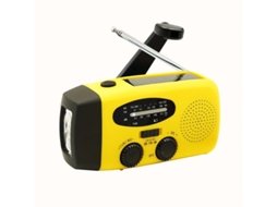 Rádio de emergência solar YIZHOOD de 2000 mAh com gerenciamento de energia e lanterna amarela.