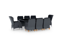 Vidaxl 9 Pcs Conj. Jantar Exterior C/ Almofadões Vime Pe Cinza-escuro