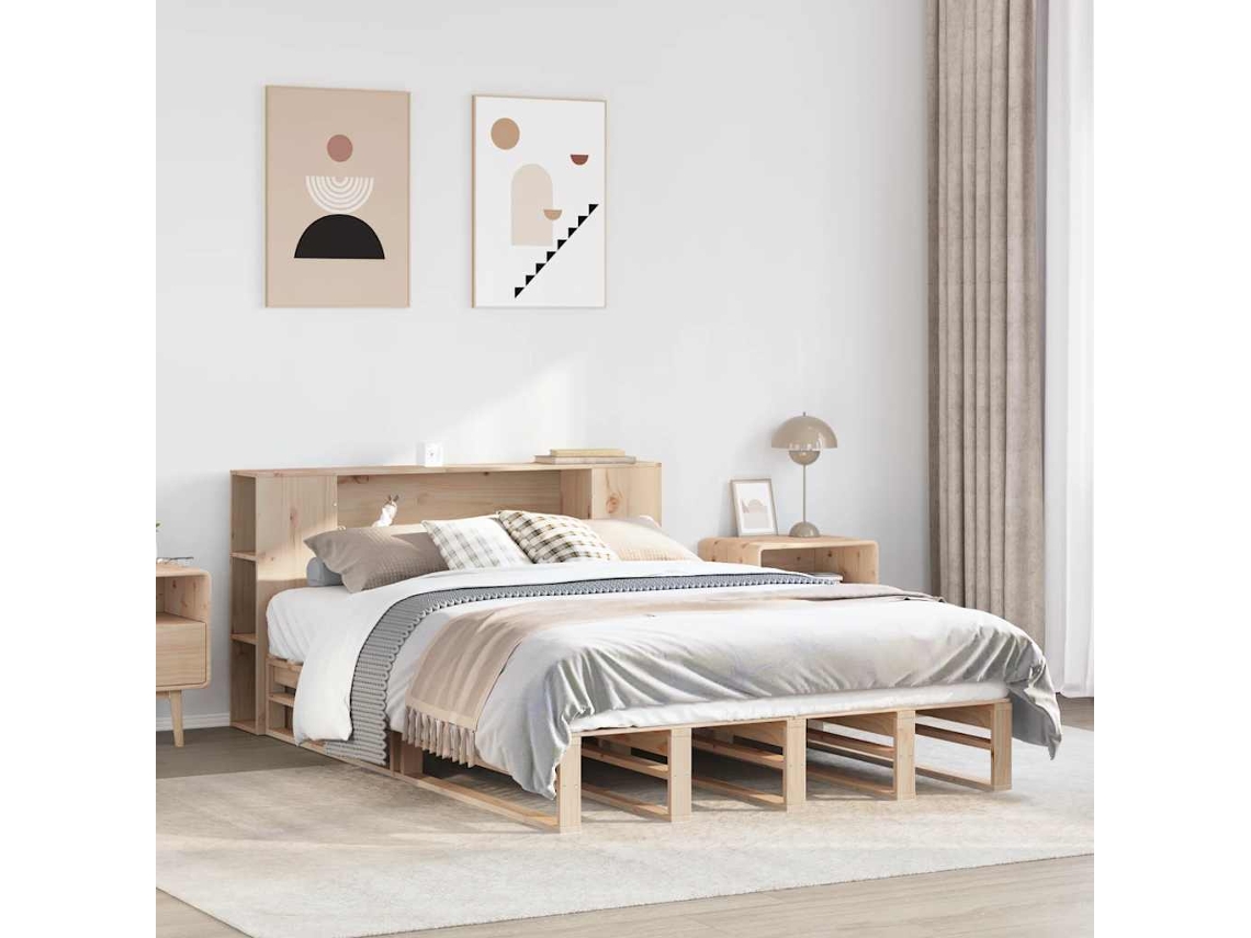 Vidaxl Cama Com Estante Sem Colchão 135x190 Cm Madeira Maciça
