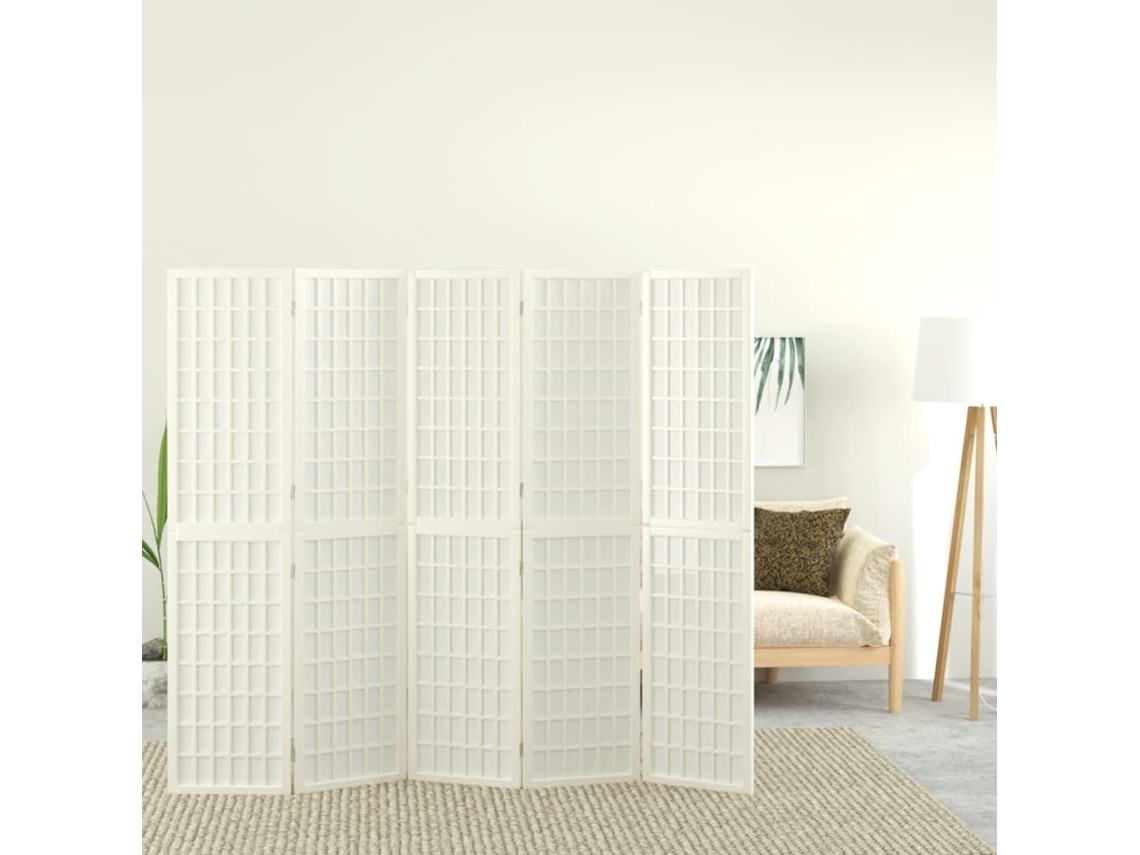 Vidaxl Biombo Dobrável Com 5 Painéis Estilo Japonês 200x170 Cm Branco