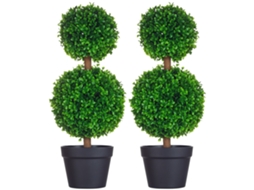 2 Árvores Buxo Artificial com Bolas Duplas,tronco e Vaso Inclusos altura 60cm,verde BTFORUS