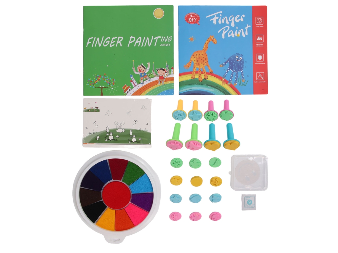 Mali conjunto de Pintura com Dedos Lavável para Crianças com 20 Carimbos e Livro de Arte