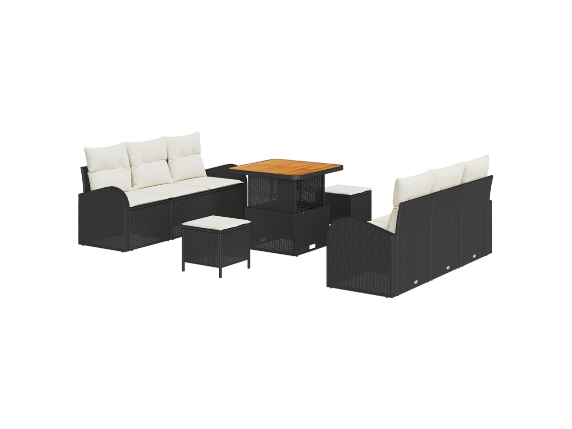 Conjunto 9 Conjunto De Móveis De Jardim Vidaxl Preto Vime Pe (179 X 62 X 85 Cm)