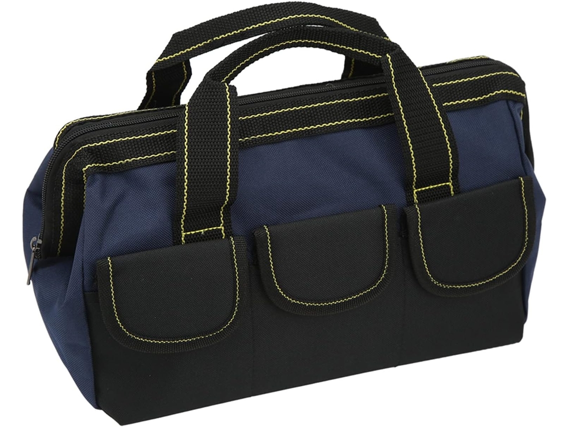 Bolsa organizadora de ferramentas Aramox, com abertura de 33 cm e 13 dobras, feita em tecido Oxford 1680D com costuras.