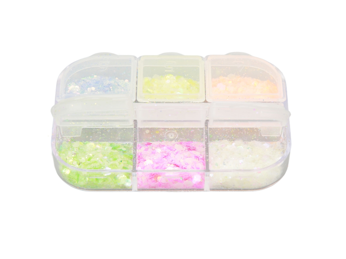 Mix de Lantejoulas com Glitter - 6 Núcleos Luminosos para Decoração de Unhas DIY