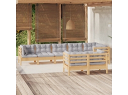 Vidaxl 8 Pcs Conjunto Lounge De Jardim + Almofadões Cinza Pinho Maciço