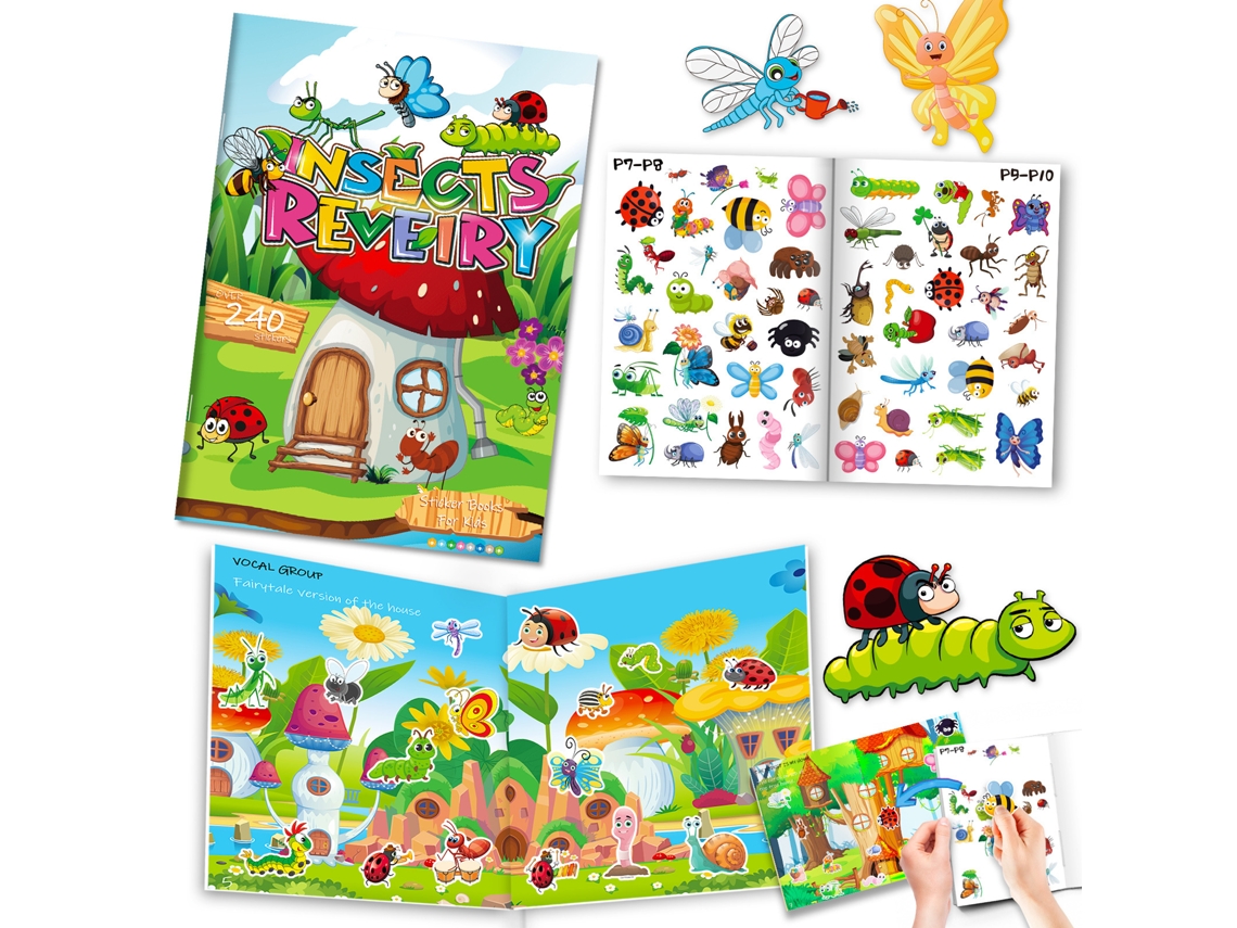 Livro de Adesivos Infantil com Tema de Insetos Livro Sensorial Materiais Sintéticos MDUG