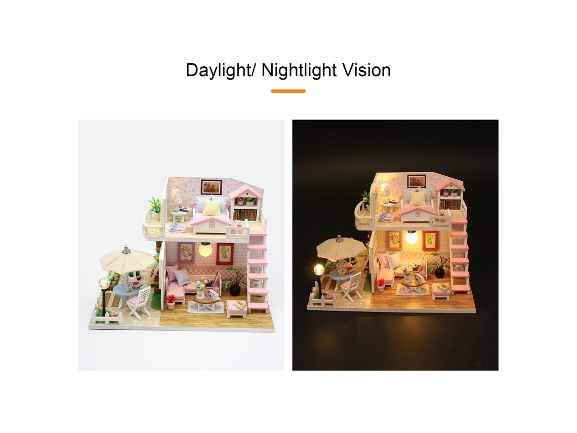 Kit De Casa De Bonecas Diy De Madeira Com Móveis, Luz Led E Música Loft Rosa Em Miniatura