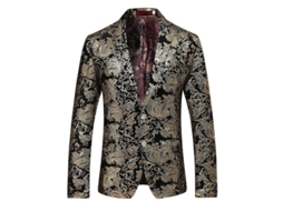 Jaqueta Slim Fit Para Homens, Tecido 100% Poliéster, Lapela A Nota, Botões Duplos, Versátil Para Todas As Estações E Ocasiões Ouro