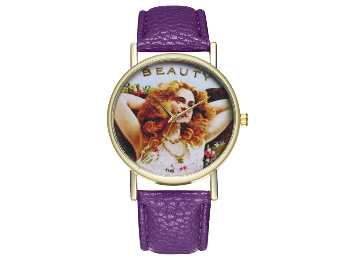 Relógio de Casal de Quartzo Pulseira Pu Mostrador Redondo Liga Premium (roxo)