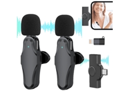 Microfone Sem Fio Para Tipo C, Porta Iphone E Ipad, De Lapela Plug Play Com 2 Microfones Aquaforge